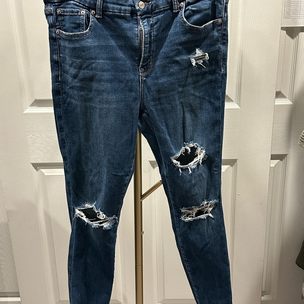 American Eagle Outfitters Dark Blue Distressed Skinny Jeans